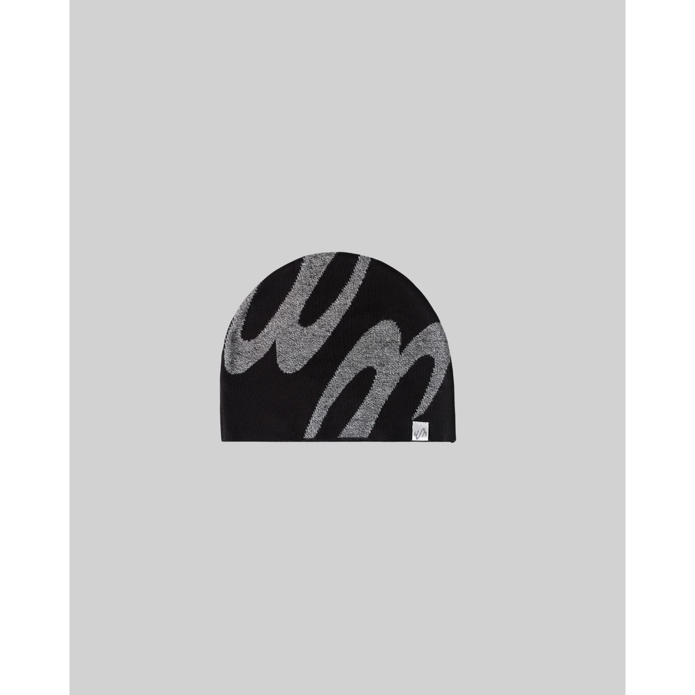 Waydamin Made For Everybody WM Script Logo Beanie Black Silver Knit Hat NWT